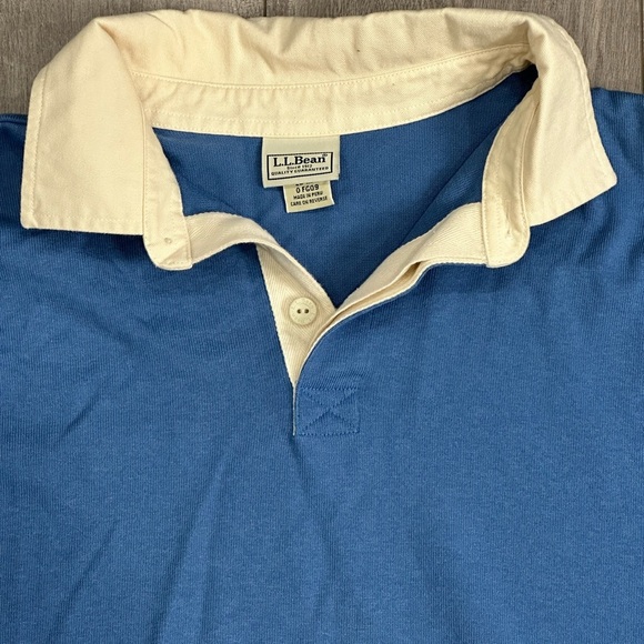 Men's L.L. Bean Large 42 - 44 Woven Henley Polo Shirt Blue Long Sleeve Pullover - Picture 5 of 9
